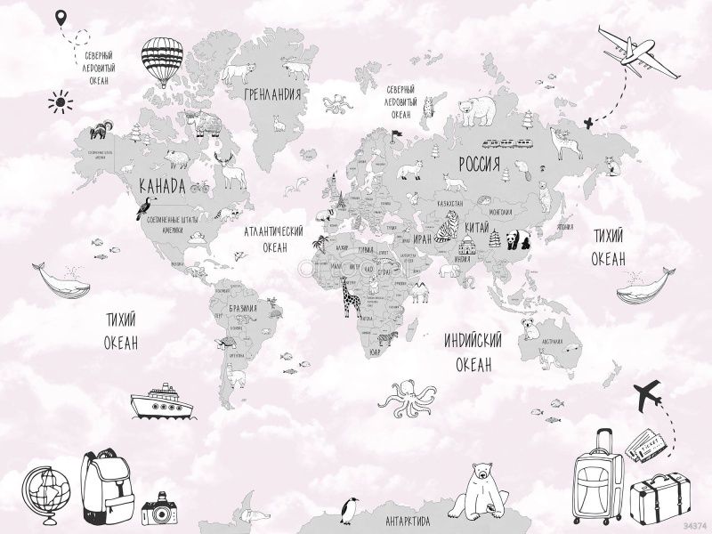 Фреска Карта мира чемоданы Art.34374