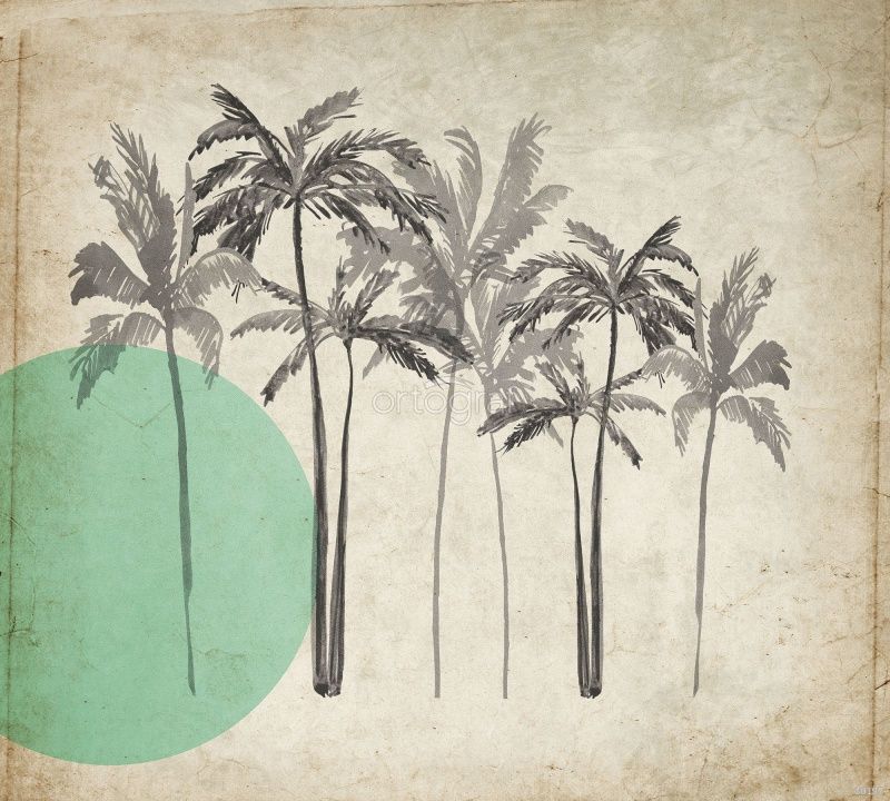 Фреска Серые пальмы и зеленое солнце Art.30197