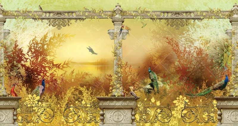 Фреска Панно с павлинами