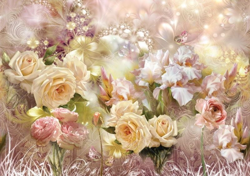 Фреска Розы и ирисы