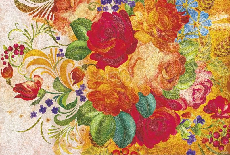 Фреска Жостовские цветы с кружевом Art.32424