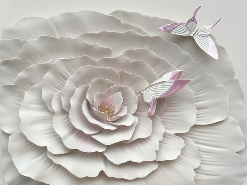 Фреска 3D цветок и бабочки