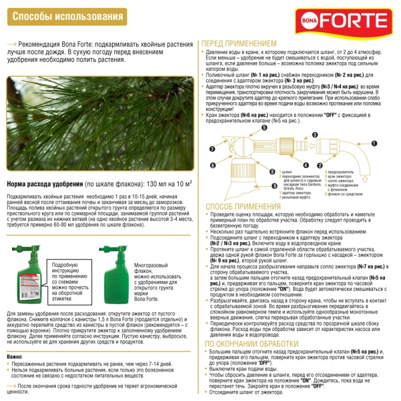 Удобрение минеральное жидкое эжектор для хвойных растений Bona Forte 1 л
