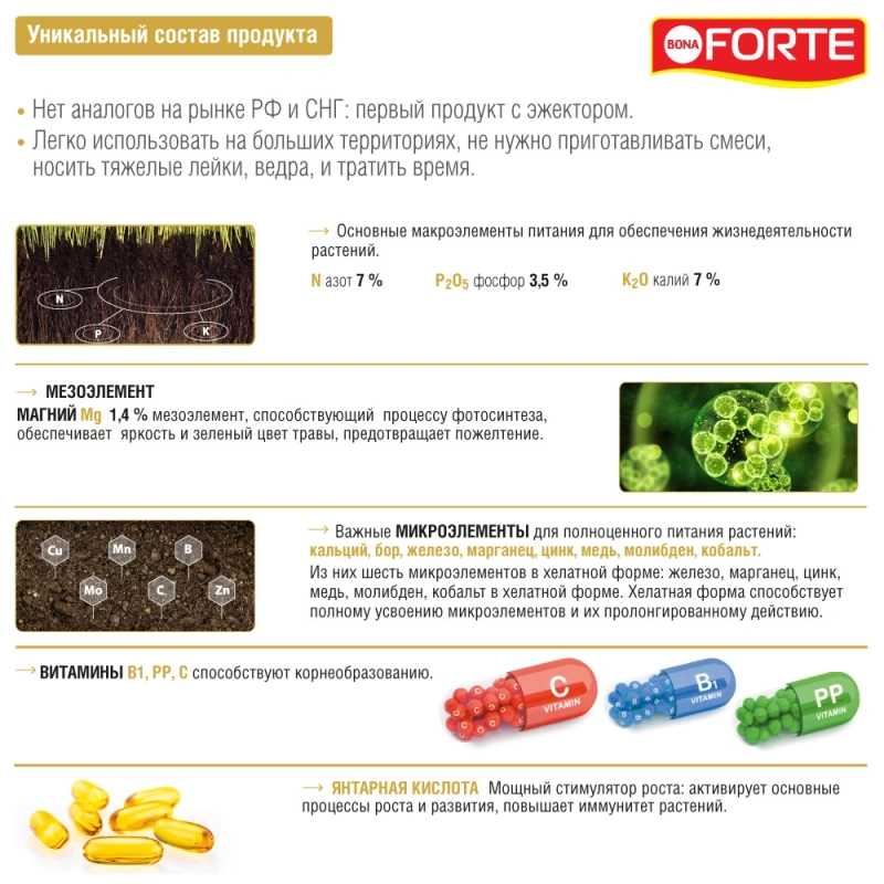 Удобрение минеральное жидкое эжектор для газона Bona Forte 1 л