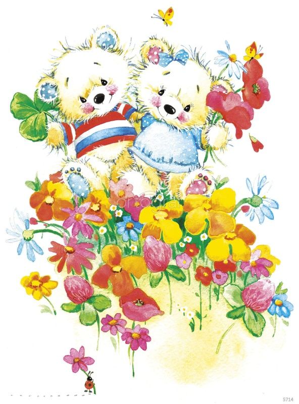 Фреска Медвежата и цветы Art.5714