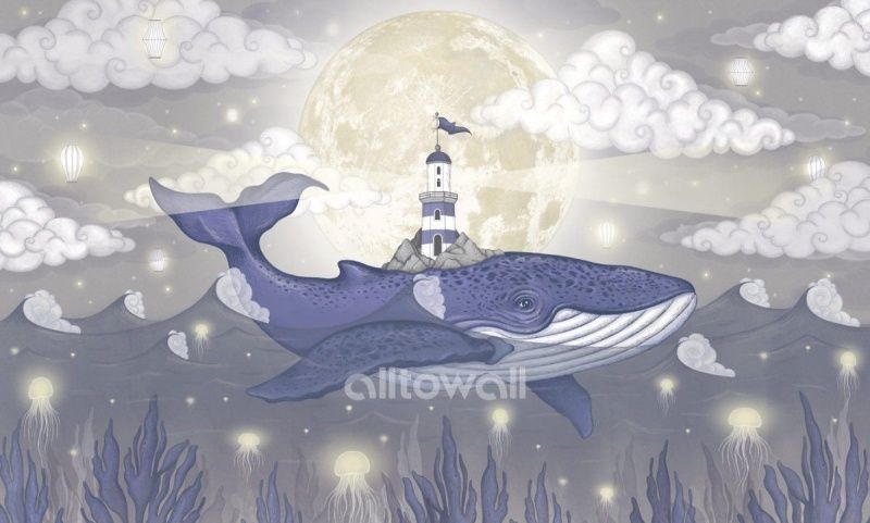 Фреска Кит в облаках