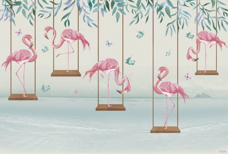 Фреска Фламинго на качелях Art.33968