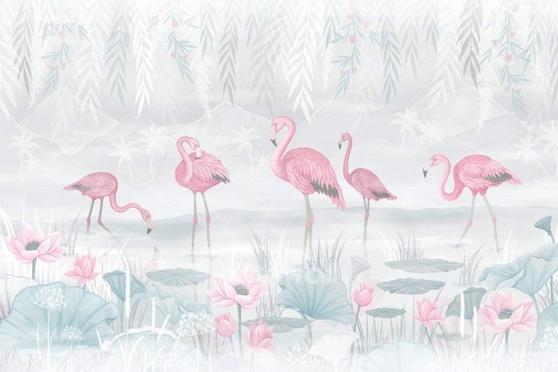 Фреска Фламинго на озере