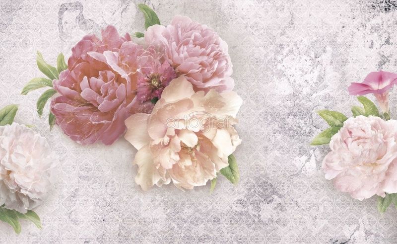 Фреска Пионы в стиле лофт Art.33493