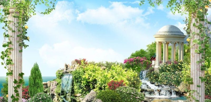 Фреска Беседка в зелени и цветах