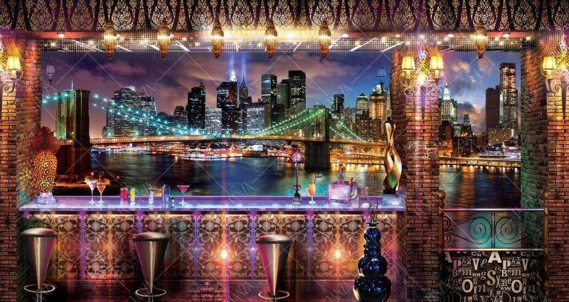 Фреска Панно бар, ночной Нью-Йорк и Бруклинский мост
