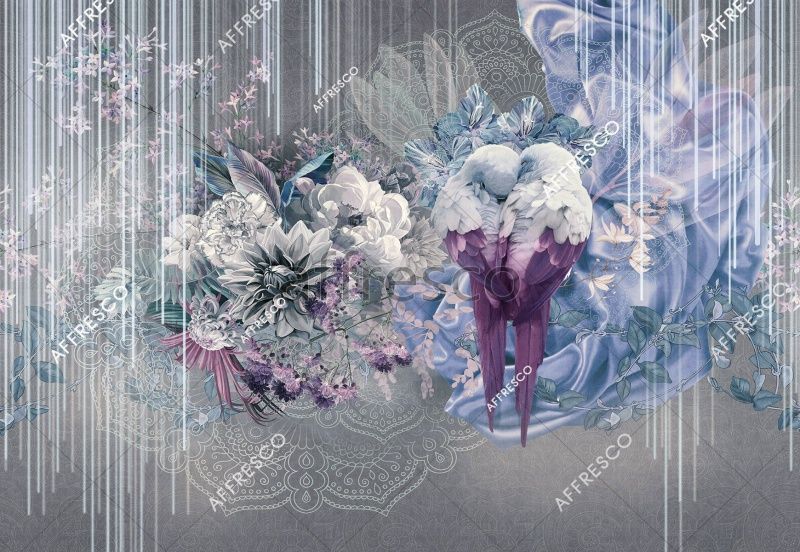 Фреска Попугаи и восточный орнамент, арт. ID137762