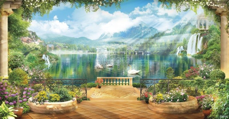 Фреска Озеро с лебедями Art.33204