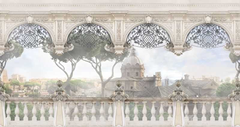 Фреска Веранда, арки и вид на старый город