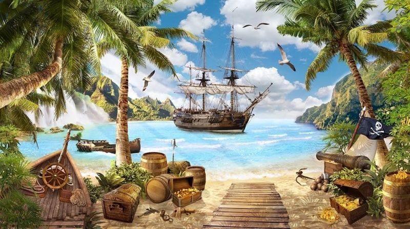 Фреска Пиратский корабль у острова