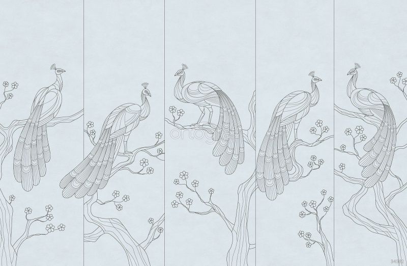 Фреска Линейные птицы Art.34582