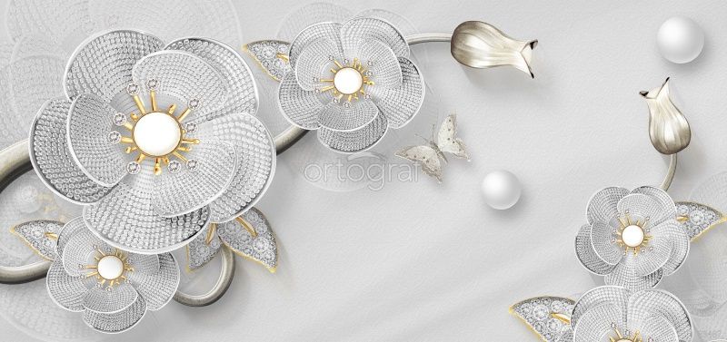 Фреска Серебрянные цветы Art.33487