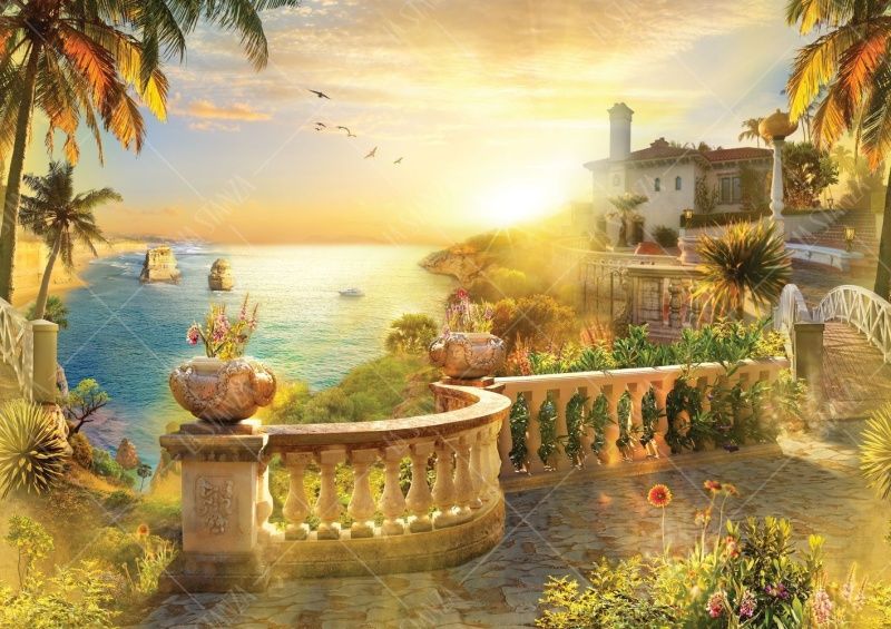 Фреска Набережная, закат на море