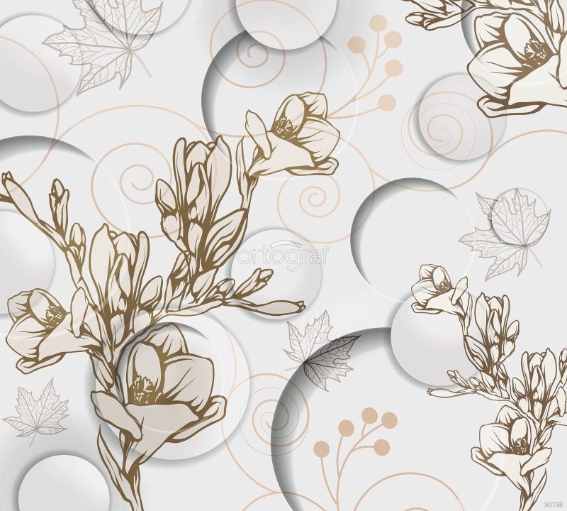 Фреска Цветы и листья Art.30738