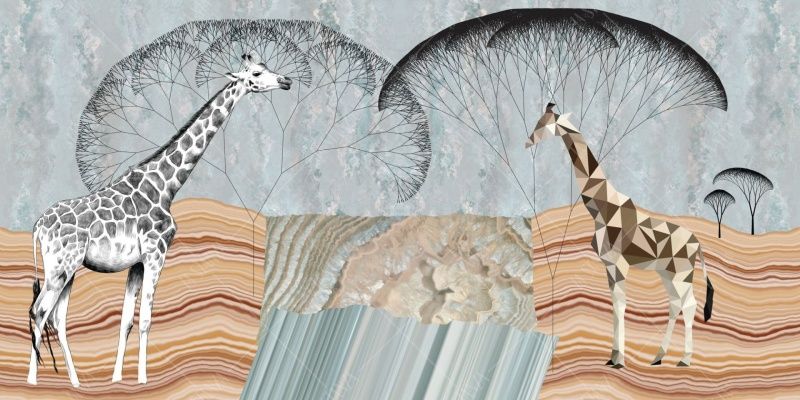 Фреска Жирафы на сером фоне