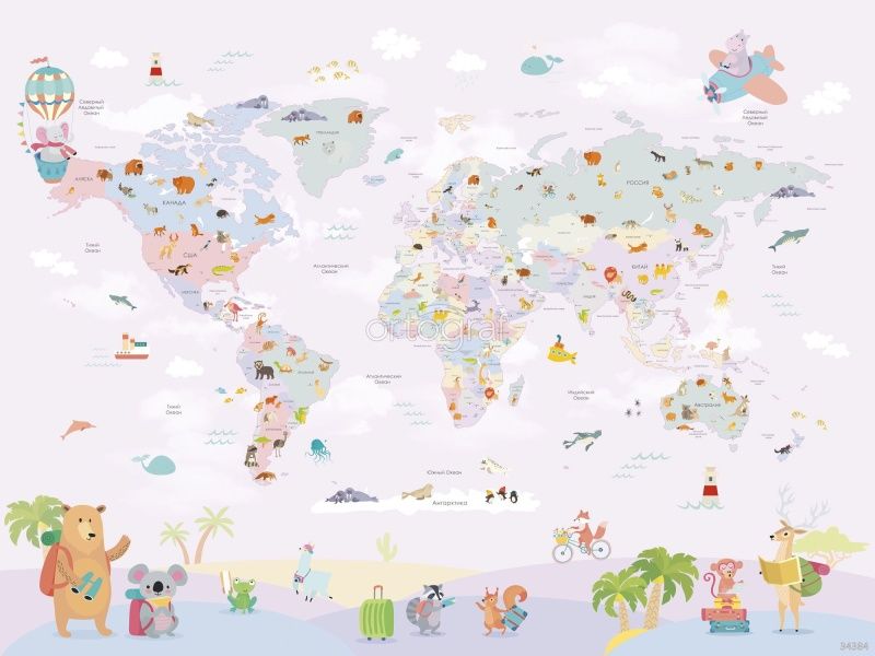 Фреска Карта мира путешественники Art.34384