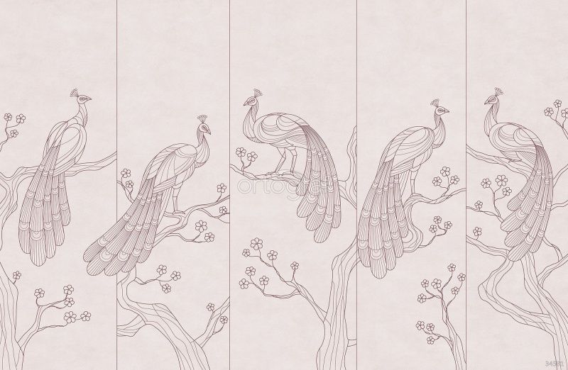 Фреска Линейные павлины Art.34581