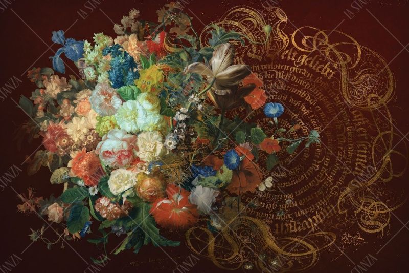 Фреска Живописный букет на коричневом фоне