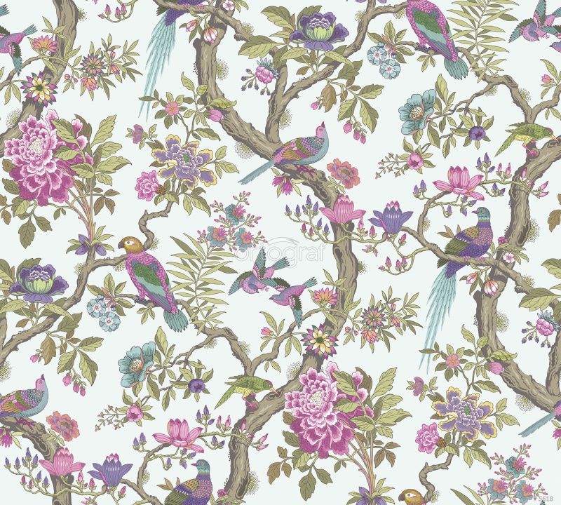 Фреска Яркие птицы в кустах Art.5618