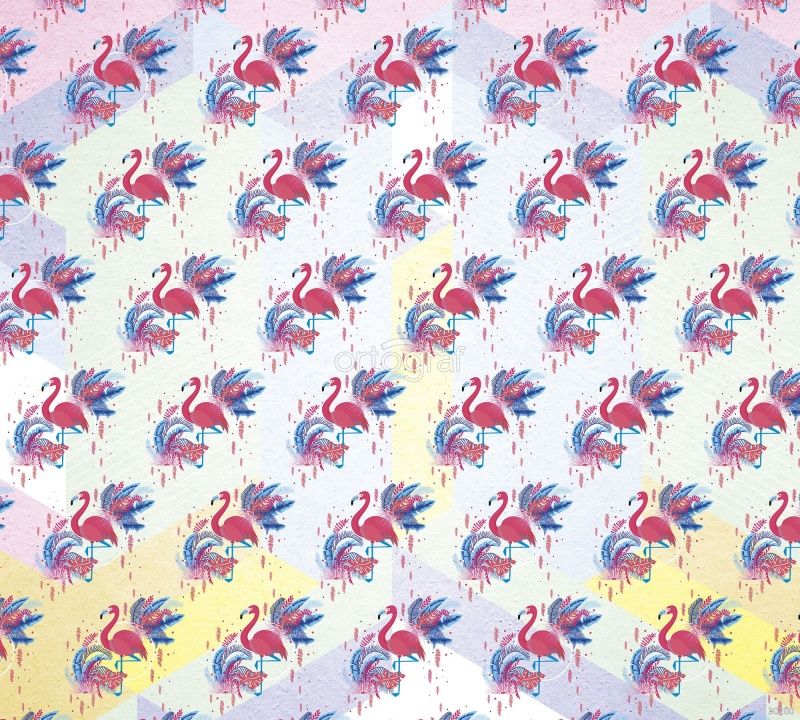 Фреска Розовый фламинго на цветном фоне Art.30200