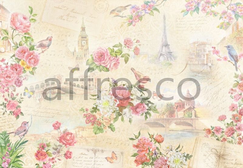 Фреска Коллаж цветы города, арт. 7245