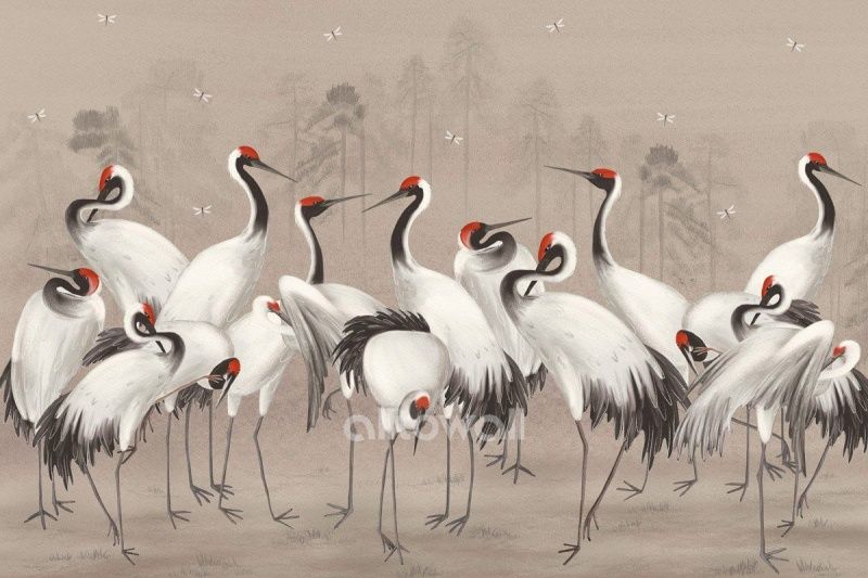 Фреска Белые журавли-1