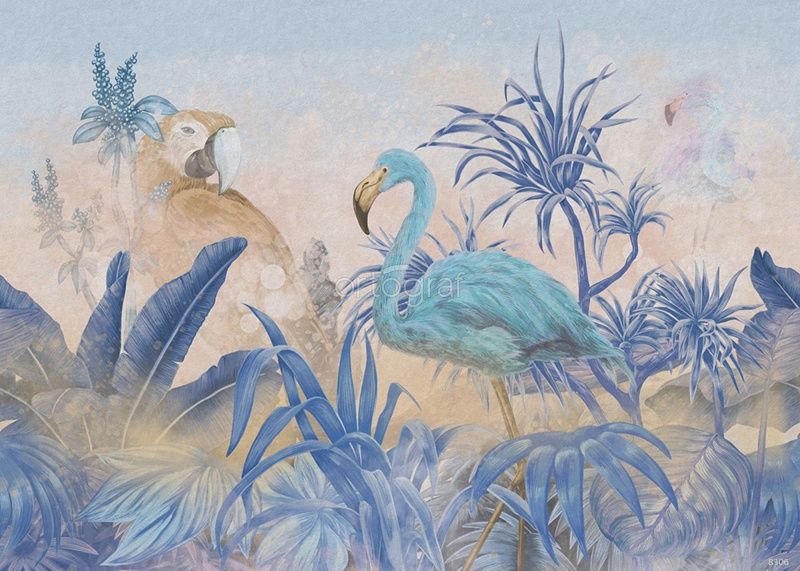 Фреска Заросли с фламинго Blue Art.8306