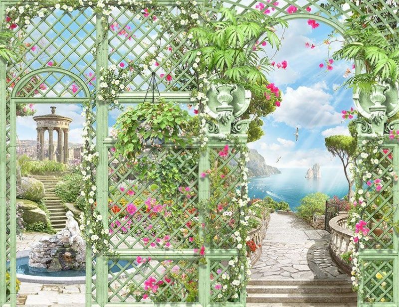 Фреска Выход к заливу через зеленую арку