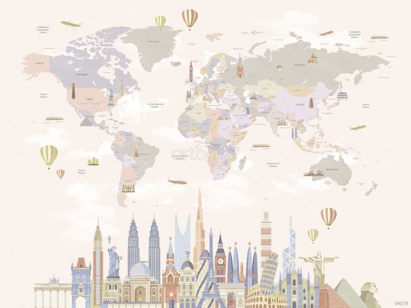 Фреска Карта мира города  Art.34379