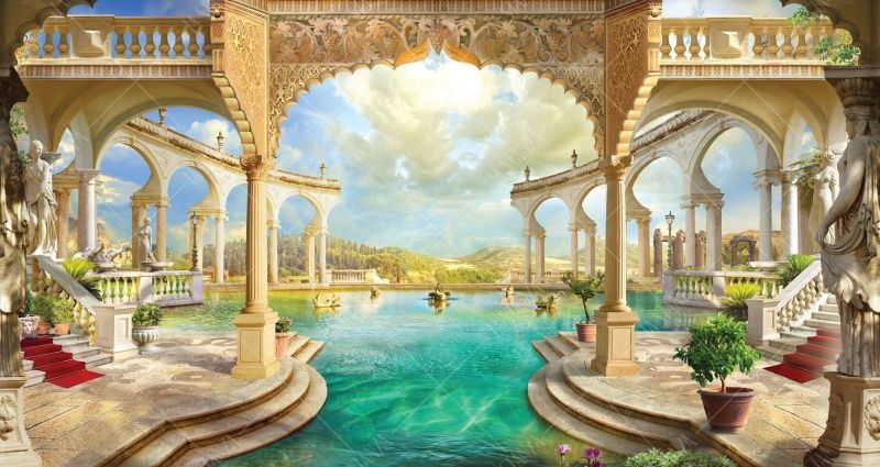 Фреска Живописные террасы вокруг натурального бассейна