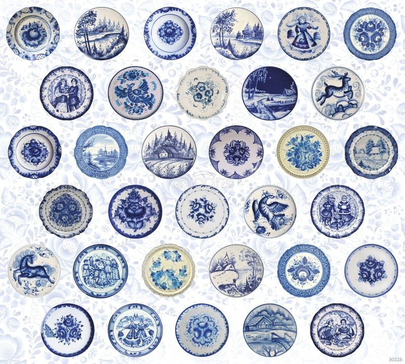 Фреска Тарелки в технике Гжель Art.30223