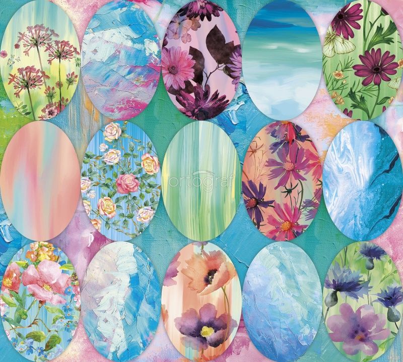 Фреска Овальный пэчворк с цветами Art.30408