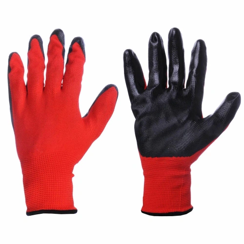 Перчатки нейлоновые с нитрилом (красно-черные)