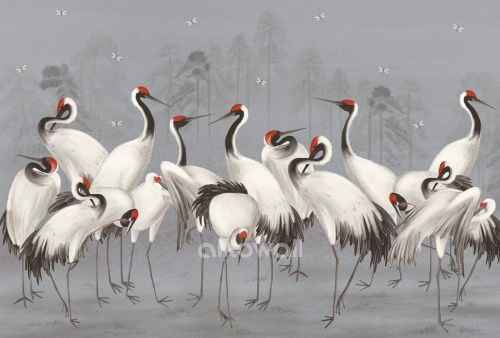 Фреска Белые журавли-3