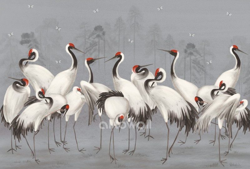 Фреска Белые журавли-3