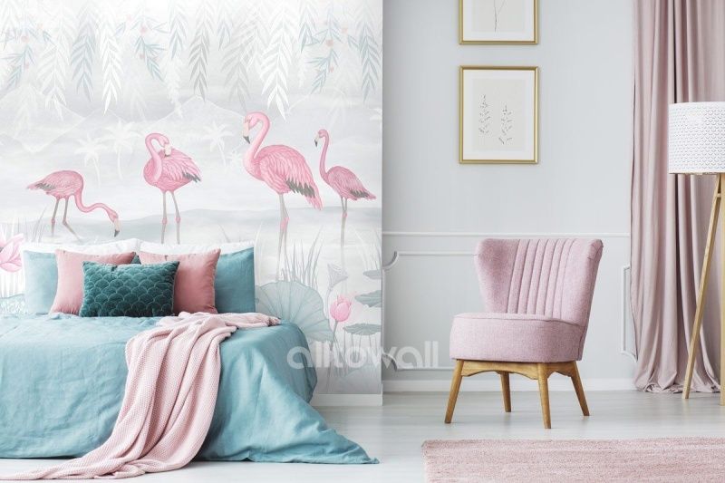 Фреска Фламинго на озере