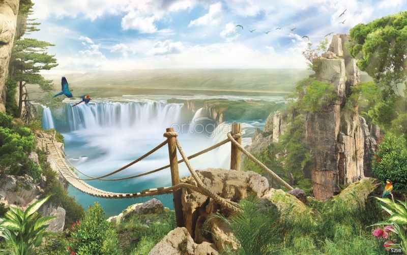 Фреска Мостик с водопадом Art.5298
