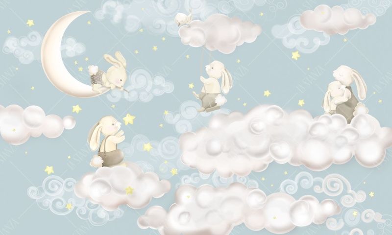 Фреска Дизайнерские детские обои-фрески с зайчиками | Арт. 800582