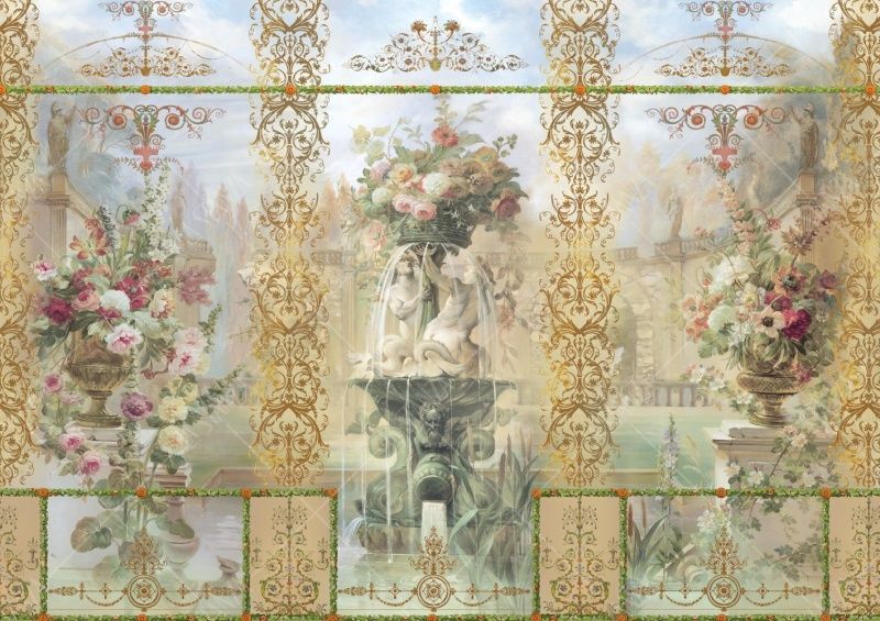 Фреска Цветы в вызонах на фоне пейзажа