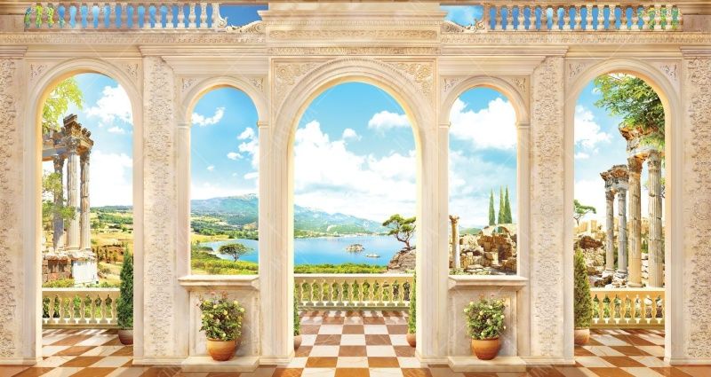 Фреска Веранда с арками и вид на морской залив