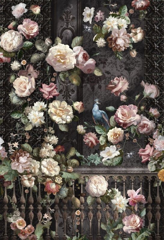 Фреска Цветы на темном фоне, арт. ID135703