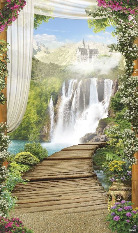 Фреска Мостик около водопада Art.30463