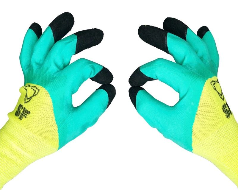 Перчатки " Ноготки двойной облив" 3/4 салатово-зеленые