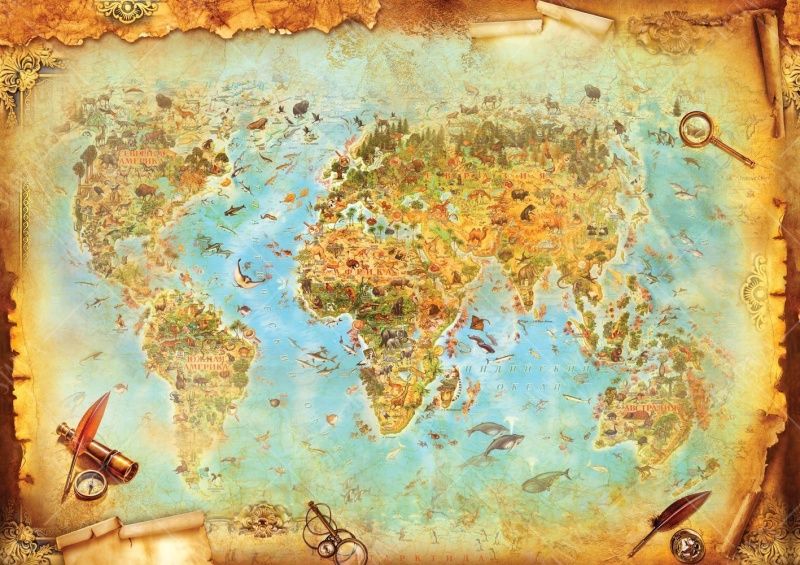 Фреска Старинная карта сокровищ и животного мира