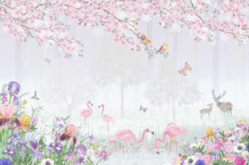 Фреска Фламинго в лесу
